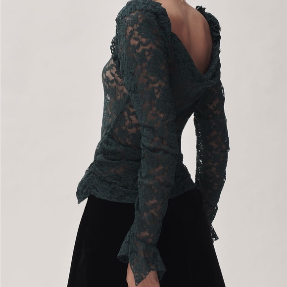 Anthropologie Long Sleeve Green 100% Lace Top Size Medium - Picture 2 of 16